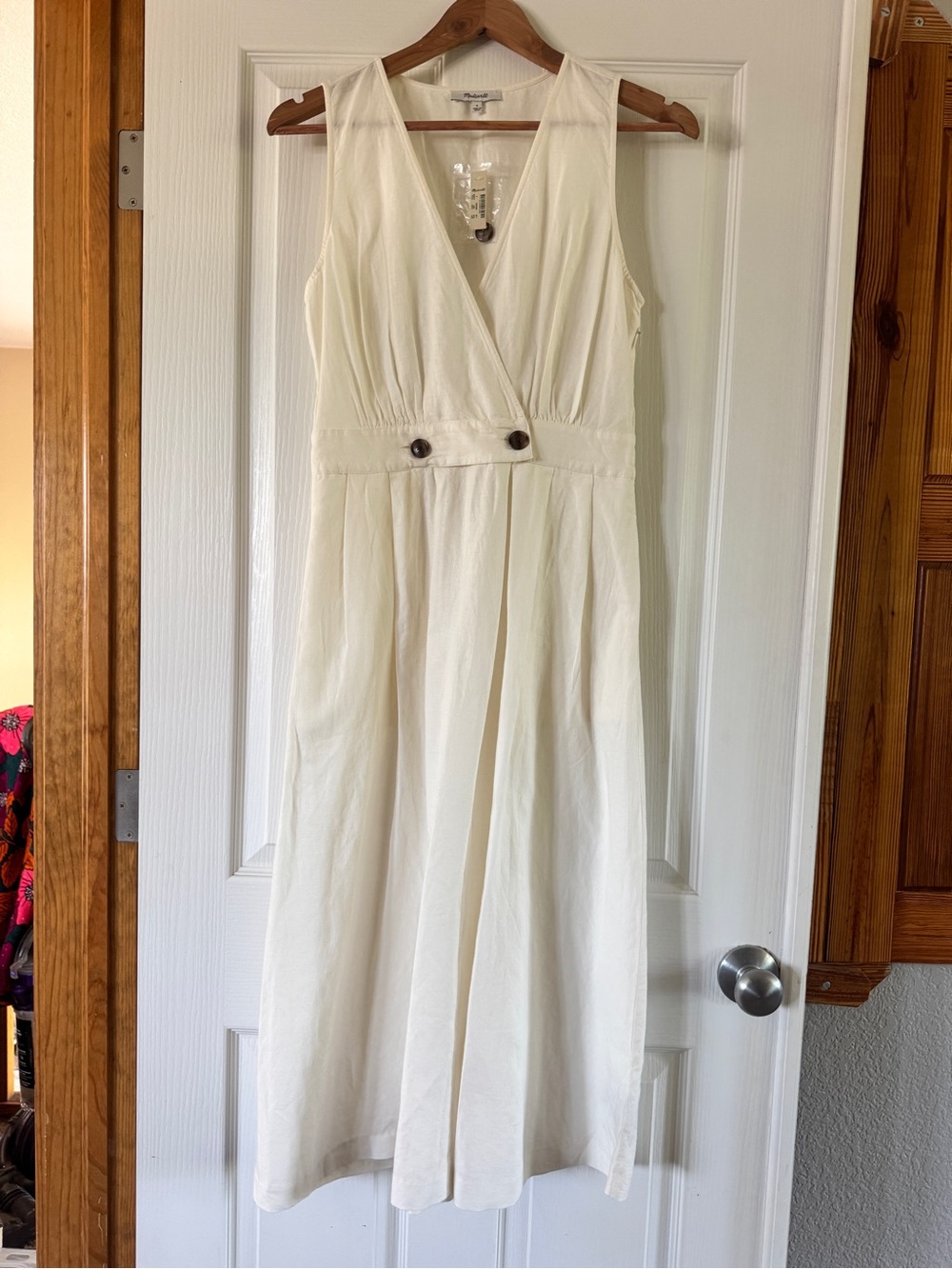 Madewell Cream V-Neck Linen-Blend Dress, size 4, NWT